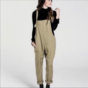 Rylee + Cru pioneer Overalls Tan linen tencel blend 16995